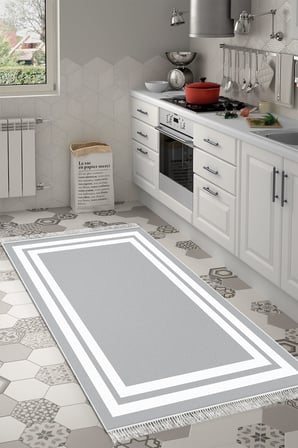 Dijital Baskılı Dikdörtgen Salon Halısı | Kaymaz Yıkanabilir | Keçe Taban Saçaklı | Geometrik | 1696