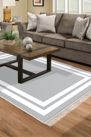 Dijital Baskılı Dikdörtgen Salon Halısı | Kaymaz Yıkanabilir | Keçe Taban Saçaklı | Geometrik | 1696