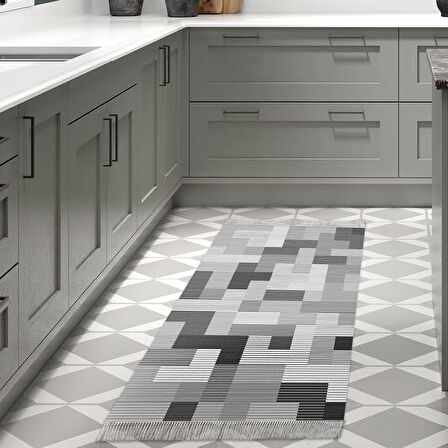 Dekoreko Kaymaz Taban Djt Mutfak Halısı Yıldız Deri Saçaklı Modern Mu113