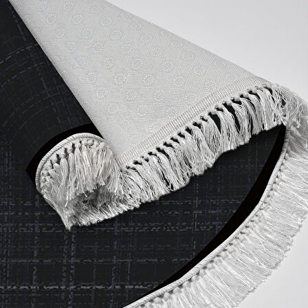 Alanur Home Kaymaz Taban Djt Banyo Mutfak Salon Halı  Trend Saçaklı Yuvarlak Dokuma Desen E5007