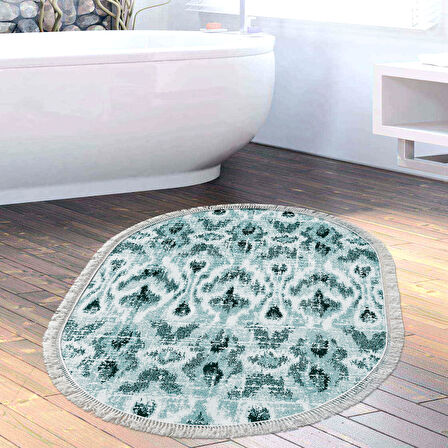 Dekoreko Kaymaz Taban Djt Banyo Halısı Yıldız Deri Saçaklı Oval İskandinav F5136