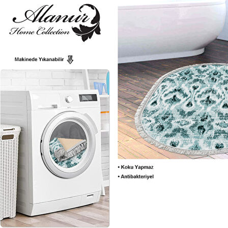 Dekoreko Kaymaz Taban Djt Banyo Halısı Yıldız Deri Saçaklı Oval İskandinav F5136
