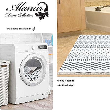 Dekoreko Kaymaz Taban Djt Banyo Halısı Trend Saçaklı İskandinav F5086