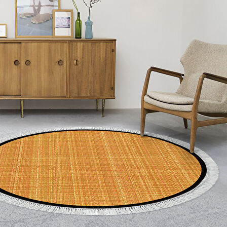 Alanur Home Kaymaz Taban Djt Banyo Mutfak Salon Halı  Trend Saçaklı Yuvarlak Dokuma Desen E5007