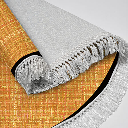 Alanur Home Kaymaz Taban Djt Banyo Mutfak Salon Halı  Trend Saçaklı Yuvarlak Dokuma Desen E5007