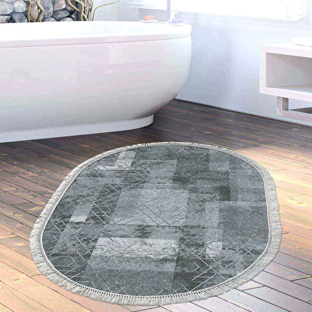 Dekoreko Kaymaz Taban Djt Banyo Halısı Yıldız Deri Saçaklı Oval İskandinav F5132