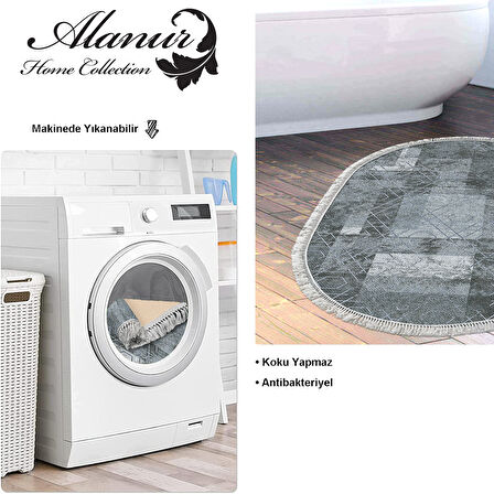 Dekoreko Kaymaz Taban Djt Banyo Halısı Yıldız Deri Saçaklı Oval İskandinav F5132