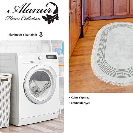 Dekoreko Kaymaz Taban Djt Mutfak Halısı Trend Saçaklı Oval Modern 626M