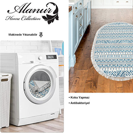 Dekoreko Kaymaz Taban Djt Mutfak Halısı Trend Saçaklı Oval İskandinav F5082