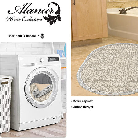 Dekoreko Kaymaz Taban Djt Banyo Halısı Yıldız Deri Saçaklı Oval Modern 757