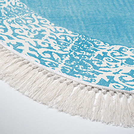 Dekoreko Kaymaz Taban Djt Mutfak Halısı Yıldız Deri Saçaklı Oval Modern 1460