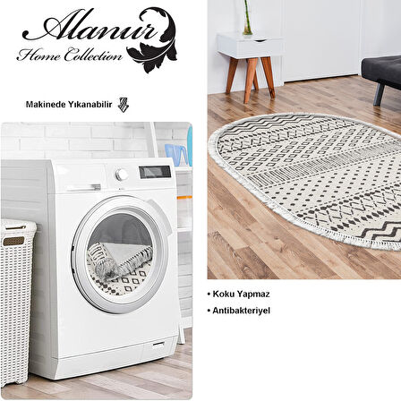 Dekoreko Kaymaz Taban Djt Salon Halısı Trend Saçaklı Oval İskandinav F5086