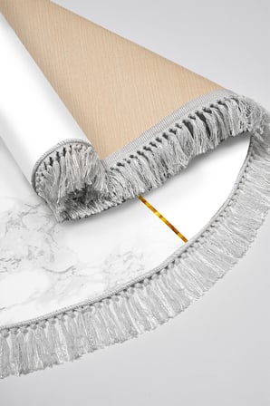 Kaymaz Dijital Mutfak & Salon Halı Yıldız Deri Saçaklı Yuvarlak Geometrik E5008