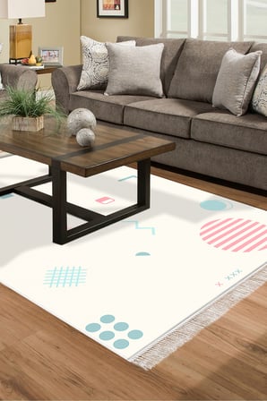 Kaymaz Dijital Mutfak & Salon Halı Trend Saçaklı Geometrik E5015