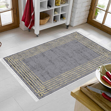 Dekoreko Kaymaz Taban Djt Mutfak Halısı Yıldız Deri Saçaklı Modern M5142