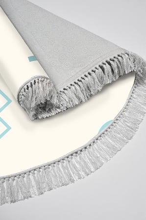 Kaymaz Dijital Mutfak & Salon Halı Trend Saçaklı Yuvarlak Geometrik E5015