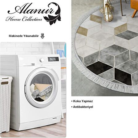 Dekoreko Kaymaz Taban Djt Salon Halısı Yıldız Deri Saçaklı Yuvarlak İskandinav 2146M