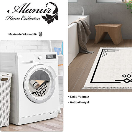 Dekoreko Kaymaz Taban Djt Banyo Halısı Yıldız Deri Saçaklı Modern 1919