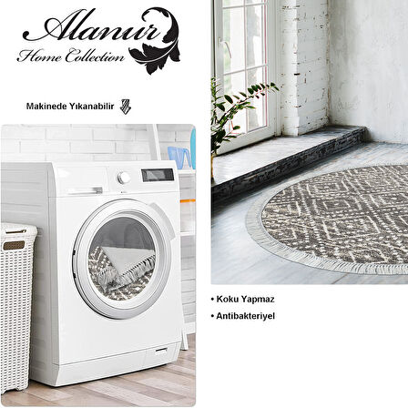 Dekoreko Kaymaz Taban Djt Salon Halısı Trend Saçaklı Yuvarlak İskandinav F5087