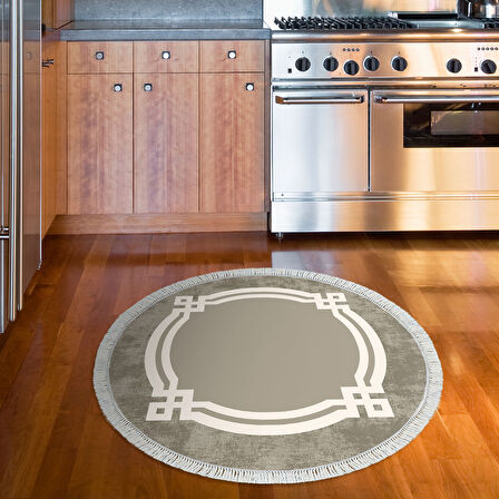 Dekoreko Kaymaz Taban Djt Mutfak Halısı Yıldız Deri Saçaklı Yuvarlak Modern 657M