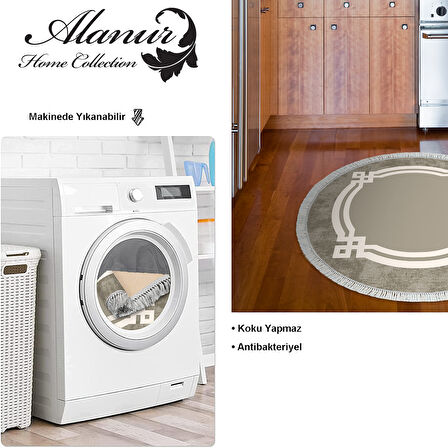 Dekoreko Kaymaz Taban Djt Mutfak Halısı Yıldız Deri Saçaklı Yuvarlak Modern 657M