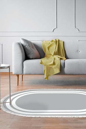 Dijital Baskılı Oval Salon Halısı | Kaymaz Yıkanabilir | Keçe Taban Saçaklı | Geometrik | 1696