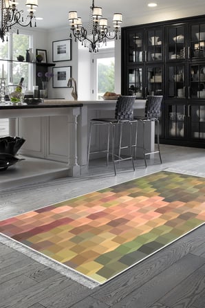 Kaymaz Dijital Mutfak & Salon Halı Star Pamuk Saçaklı Geometrik E5014