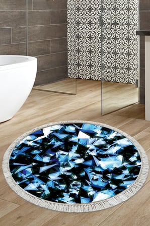 Kaymaz Dijital Mutfak & Salon Halı Trend Saçaklı Yuvarlak Geometrik E5012