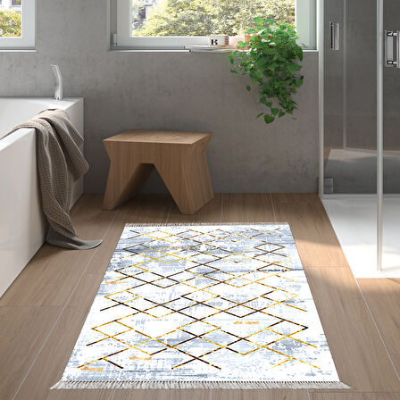 Dekoreko Kaymaz Taban Djt Banyo Halısı Trend Saçaklı Modern M5026