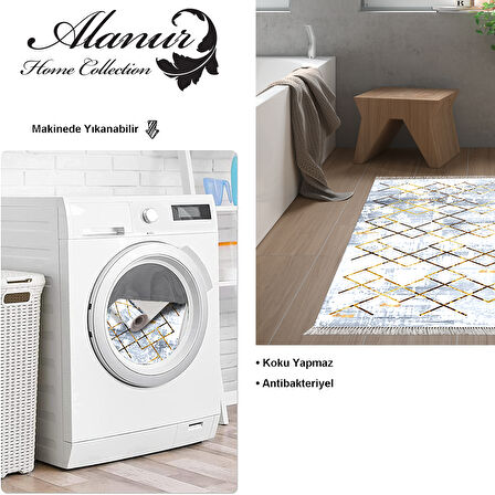 Dekoreko Kaymaz Taban Djt Banyo Halısı Trend Saçaklı Modern M5026
