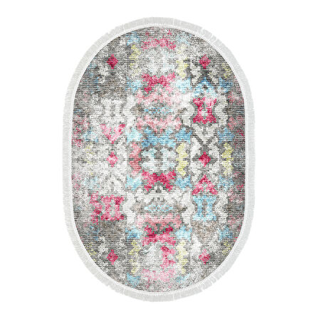 Dekoreko Kaymaz Taban Djt Banyo Halısı Trend Saçaklı Oval Modern F5138