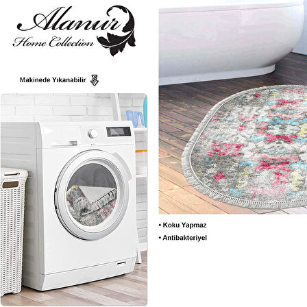 Dekoreko Kaymaz Taban Djt Banyo Halısı Trend Saçaklı Oval Modern F5138