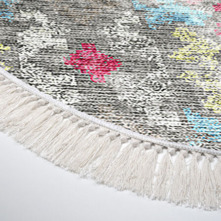 Dekoreko Kaymaz Taban Djt Banyo Halısı Trend Saçaklı Oval Modern F5138