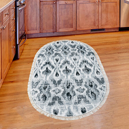 Dekoreko Kaymaz Taban Djt Mutfak Halısı Trend Saçaklı Oval İskandinav F5136