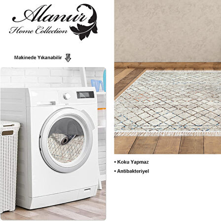 Dekoreko Kaymaz Taban Djt Salon Halısı Star Pamuk Saçaklı İskandinav Al1103