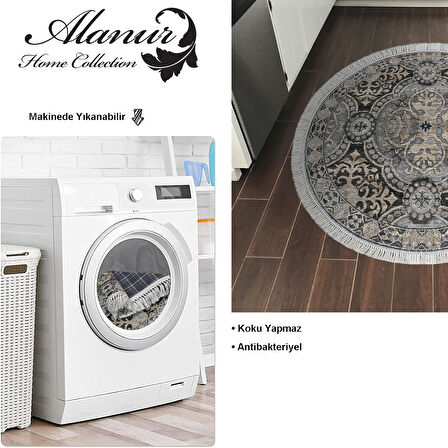 Dekoreko Kaymaz Taban Djt Mutfak Halısı Star Pamuk Saçaklı Yuvarlak Modern 659M