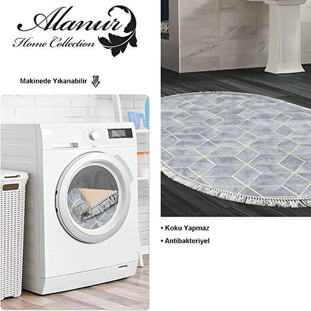 Dekoreko Kaymaz Taban Djt Banyo Halısı Yıldız Deri Saçaklı Oval Modern 627M