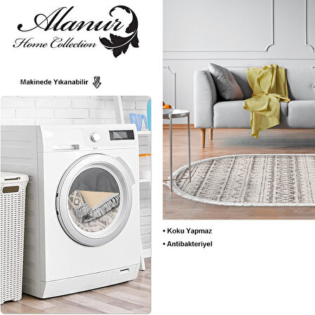 Dekoreko Kaymaz Taban Djt Salon Halısı Yıldız Deri Saçaklı Oval İskandinav F5078