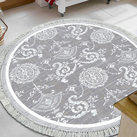 Dekoreko Kaymaz Taban Djt Mutfak Halısı Star Pamuk Saçaklı Yuvarlak Modern 1861M