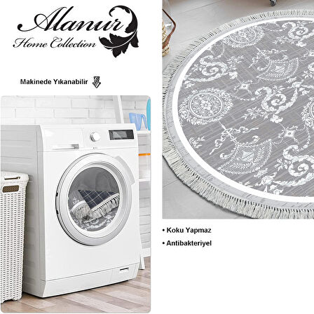 Dekoreko Kaymaz Taban Djt Mutfak Halısı Star Pamuk Saçaklı Yuvarlak Modern 1861M