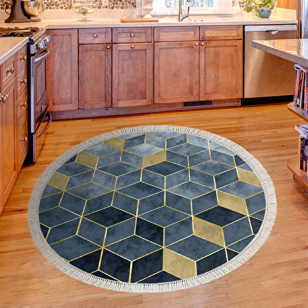 Dekoreko Kaymaz Taban Djt Mutfak Halısı Trend Saçaklı Yuvarlak İskandinav 2146M