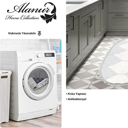 Dekoreko Kaymaz Taban Djt Mutfak Halısı Star Pamuk Saçaklı Oval İskandinav F5085