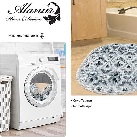 Dekoreko Kaymaz Taban Djt Banyo Halısı Yıldız Deri Saçaklı Oval İskandinav F5136