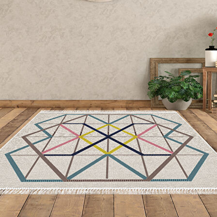 Dekoreko Kaymaz Taban Djt Salon Halısı Star Pamuk Saçaklı Modern P1525