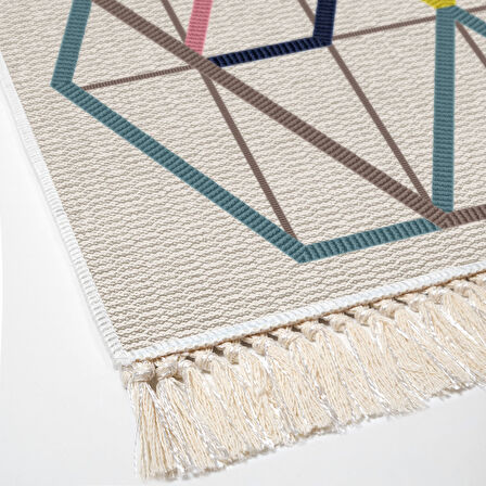 Dekoreko Kaymaz Taban Djt Salon Halısı Star Pamuk Saçaklı Modern P1525