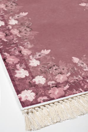 Dijital Baskılı Dikdörtgen Salon Halısı | Kaymaz Yıkanabilir | Keçe Taban Saçaklı | Çiçekli | P1388