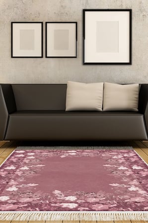 Dijital Baskılı Dikdörtgen Salon Halısı | Kaymaz Yıkanabilir | Keçe Taban Saçaklı | Çiçekli | P1388