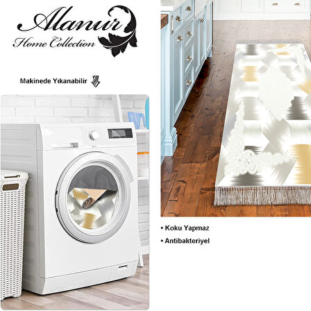 Dekoreko Kaymaz Taban Djt Mutfak Halısı Yıldız Deri Saçaklı Modern S1030