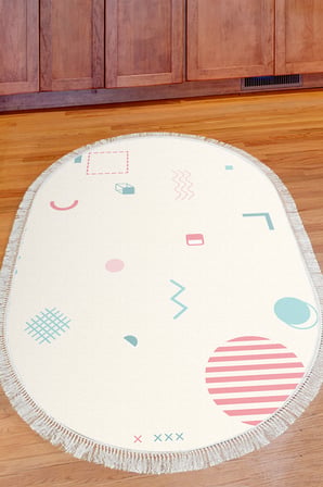 Kaymaz Dijital Mutfak & Salon Halı Trend Saçaklı Oval Geometrik E5015