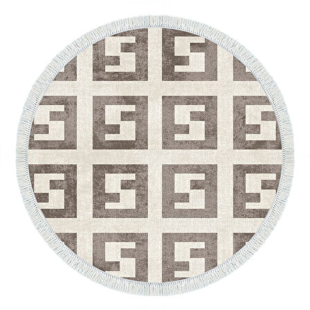 Dekoreko Kaymaz Taban Djt Salon Halısı Trend Saçaklı Yuvarlak Modern 606M